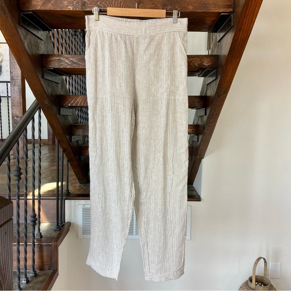Max Studio Striped Linen Pants in Cream and Tan - Picture 3 of 9